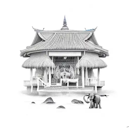 Asian Beach Hut With Elephants