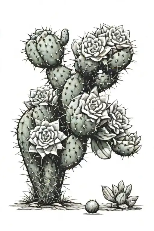 Flowered Cactus Growing With Fruits Growing