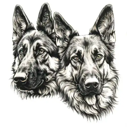 Two Heads Of Agresive German Shepherds
