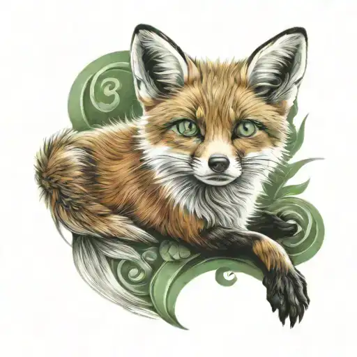 Little Fox Sitting With Green Eyes