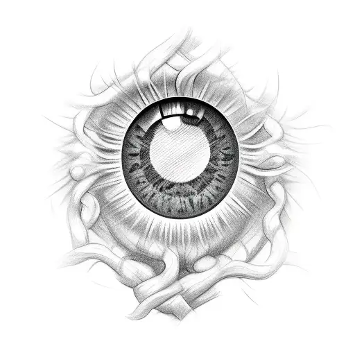 A Sketch-style Tattoo Of A Lion's Eye With Pine Tree Needles Forming The Iris