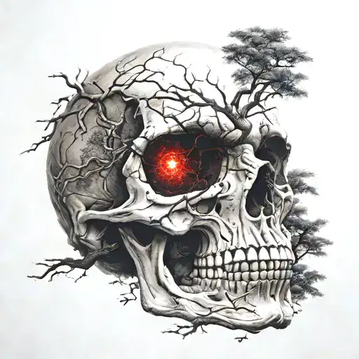 Skull Red Eye Tree In The Middle