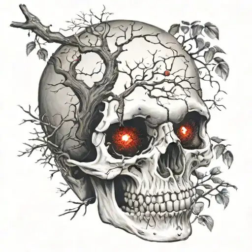 Skull Red Eye Tree In The Head