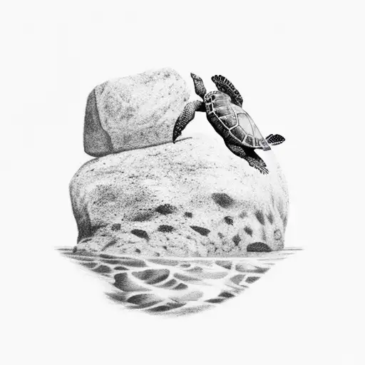 A Realistic Tattoo Of A Turtle Climbing A Boulder