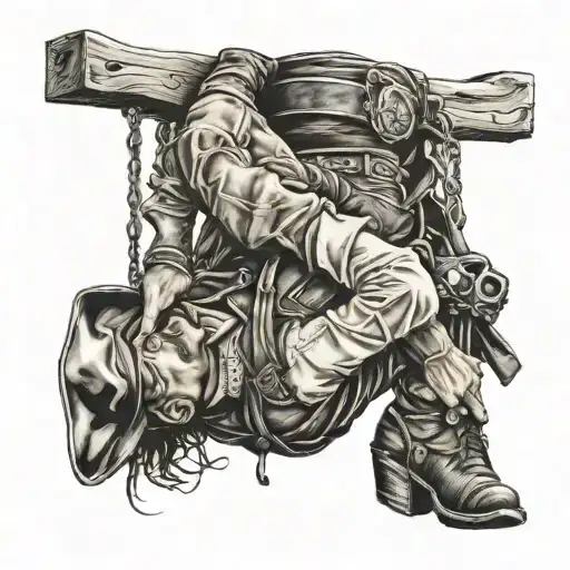 Cowboy Hanging Upside Down
