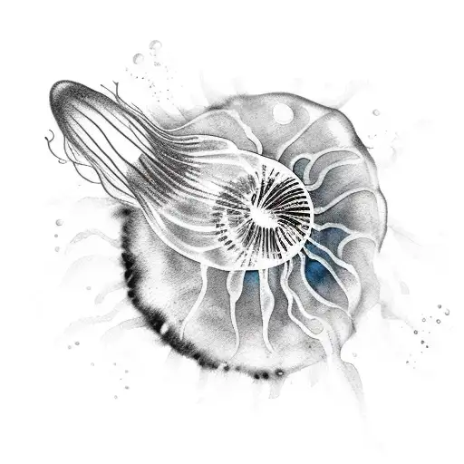 A Realistic Watercolor-style Tattoo Of A Jellyfish Swimming In A Vibrant Ocean