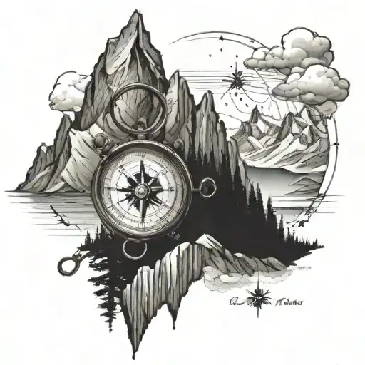 Alpine Mountains And The Compass Pointing South