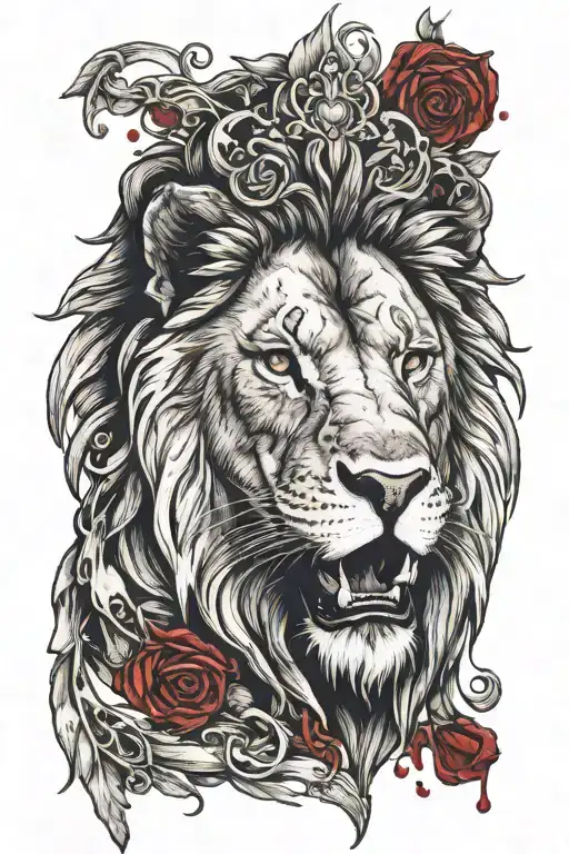 Lion Head With Blood Dripping From Mouth