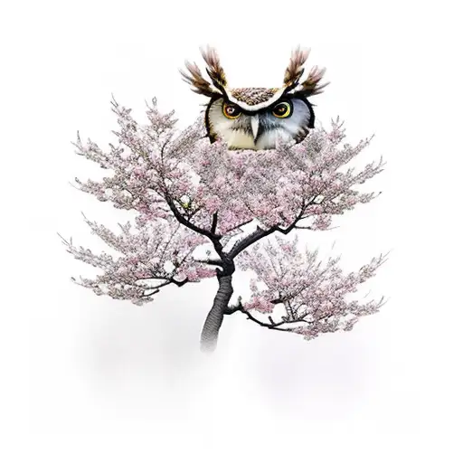 Cherry Blossom Tree With Owls