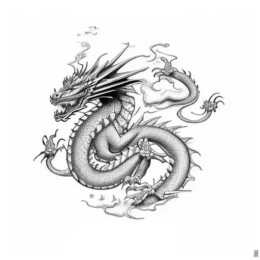 Dragon Black And White On The Sleeve