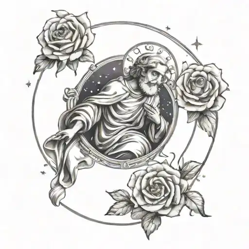 Saint Joseph And Rose With Virgo And Leo Constellation