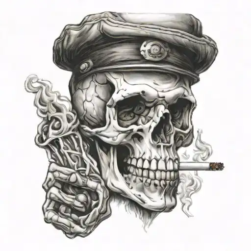 Skull Smoking A Cigarette Burning Black