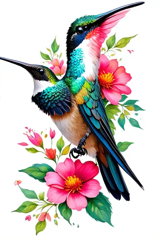 Humming Bird With Flowers
