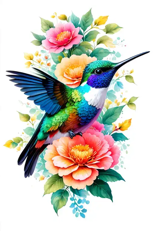 Humming Bird With Flowers