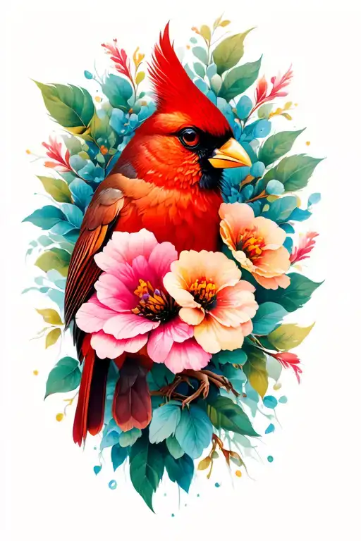 Cardinal With Flowers