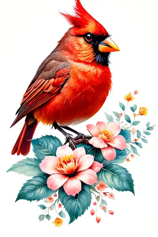 Cardinal With Flowers