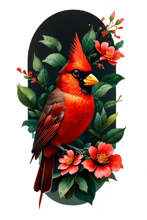 Cardinal With Flowers