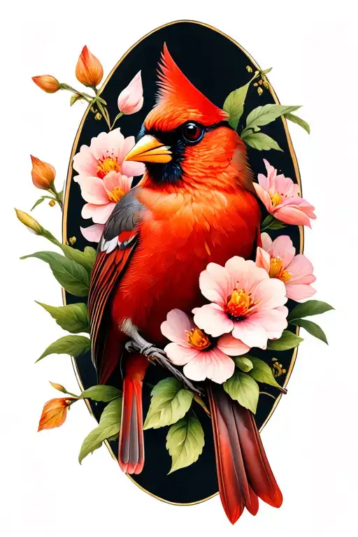 Cardinal With Flowers