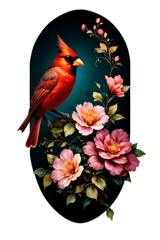 Cardinal With Flowers