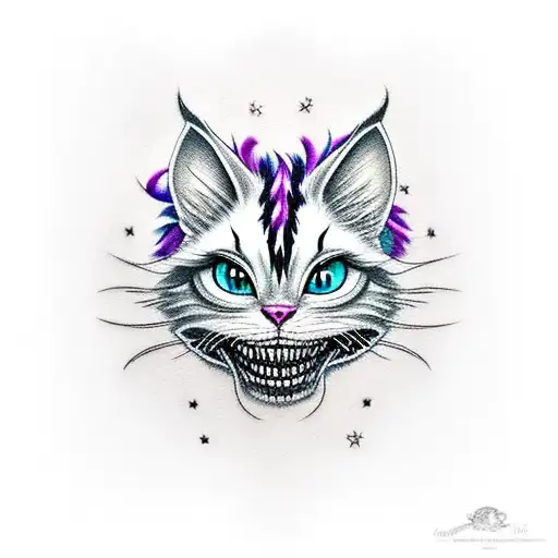 Alice With Black Eyes Holding The Cheshire Cat In Her Lap