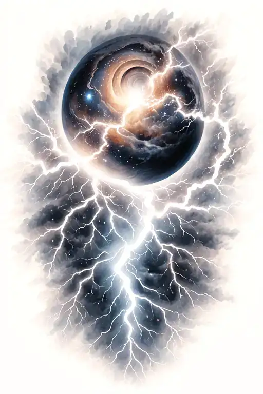 Universe With Lightning Striking Tattoo Design