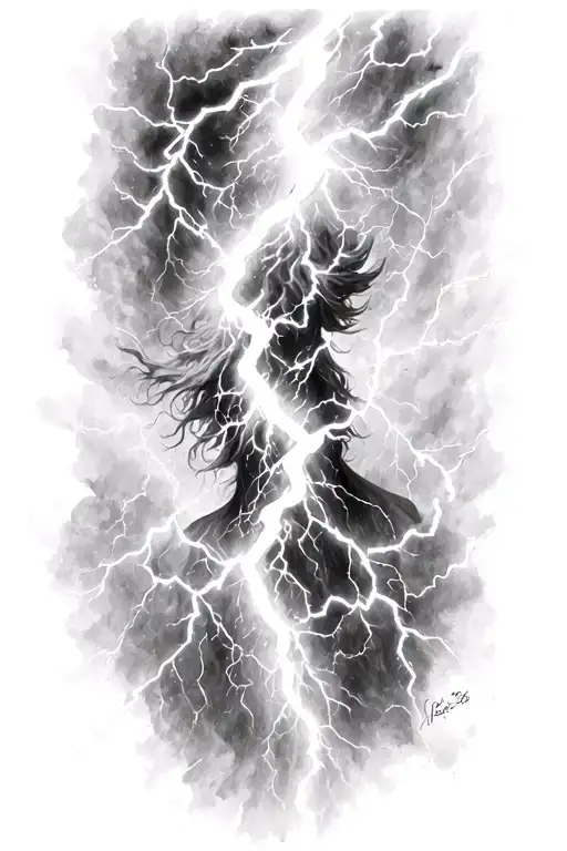 Black And White Lightning Striking Tattoo Design