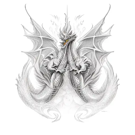 Dragon Fighting A Pheonix