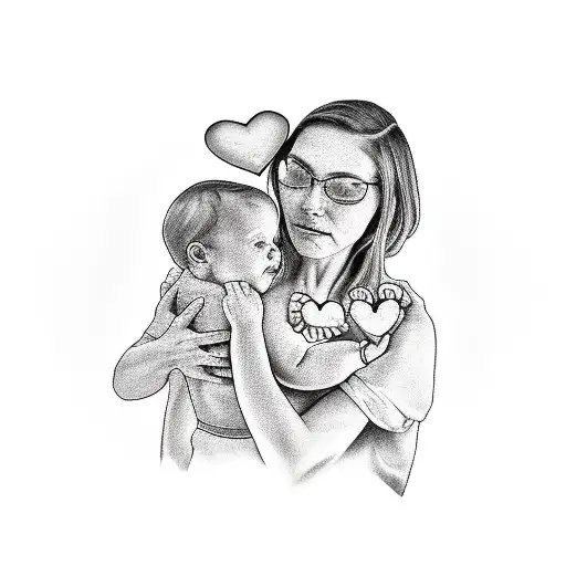 A Mother Holding Her Child's Hand With A Heart In The Background