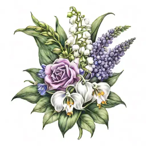 Lily Of The Valley And Lavender Flower And Honey Suckle And Rose