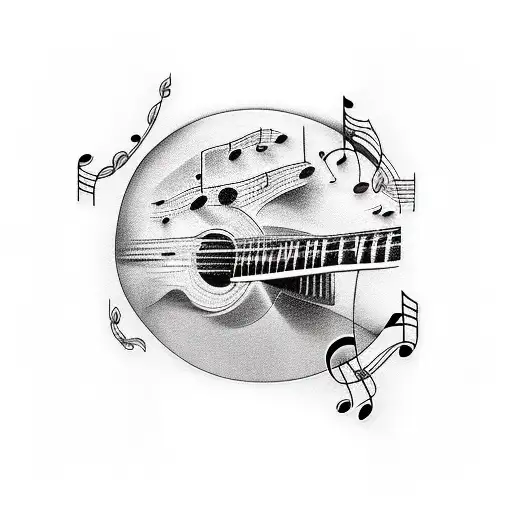 Music Notes With Guitar And Piano Keys