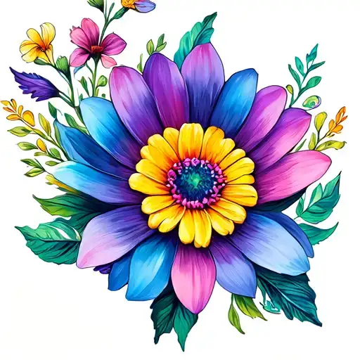 Baby Face Contour And Colorful Flower