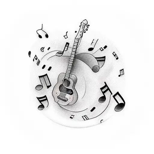 Music Notes With Guitar And Piano Keys Half Sleeve