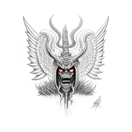 Muscle Demon With Horn And Wings Behind