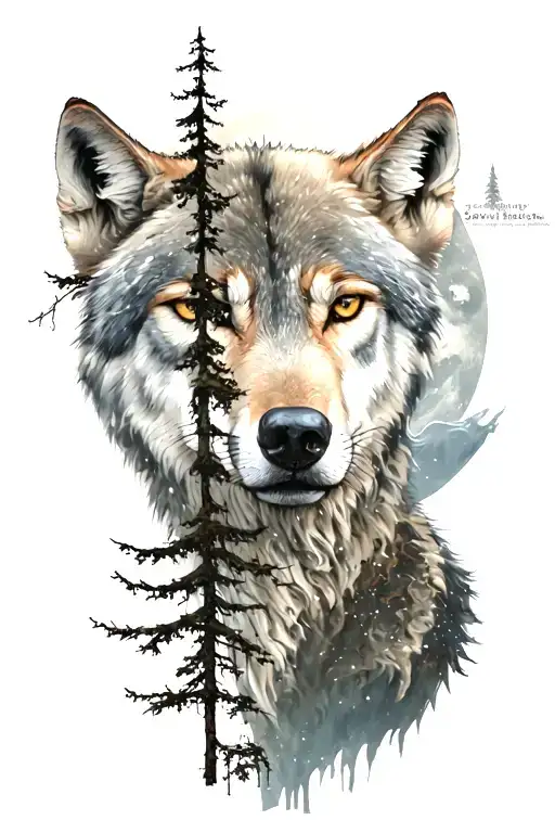 Wolf The Moon And Trees