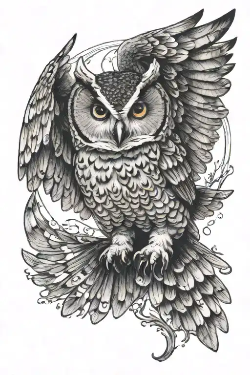 Owl With Open Wings Landing