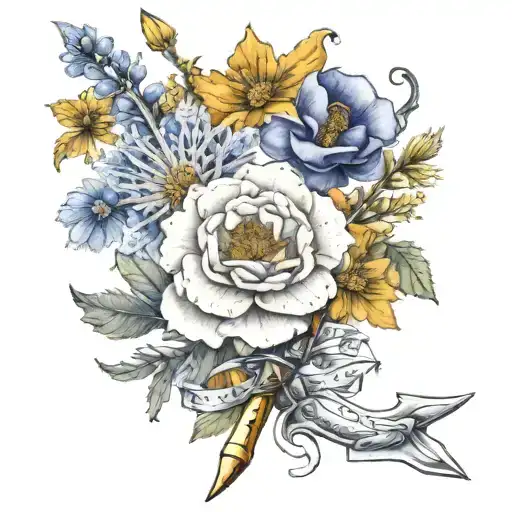 Dagger Libra Constellation With Marigold Flowers And Larkspur