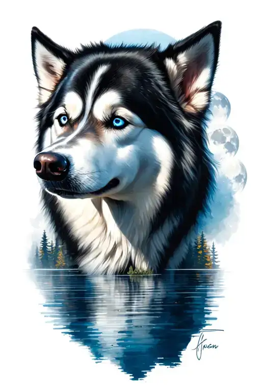 Husky One Blue Eye Lake Forest Moonlight