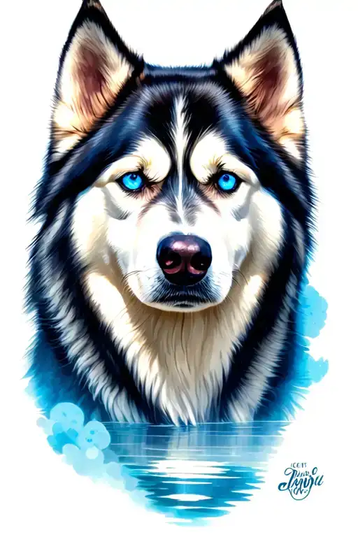 Husky One Blue Eye Lake Forest Moonlight