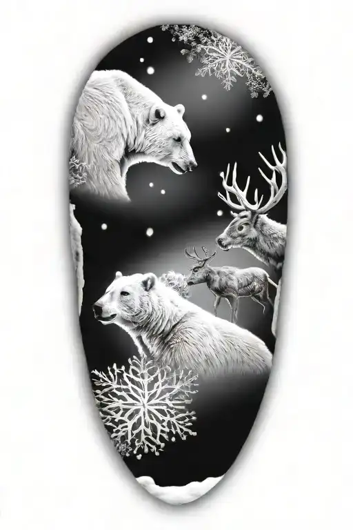 Polar Bear And Reindeer With A Snow Background