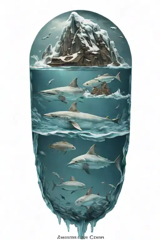 Underwater Animals Under Iceberg