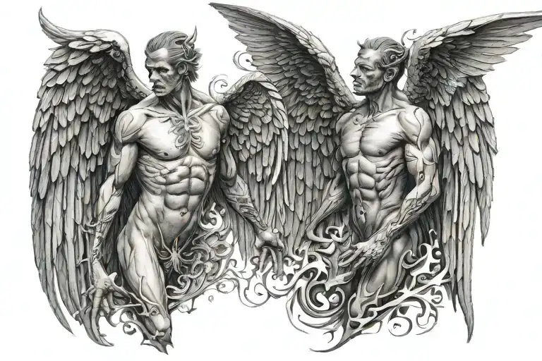 A Body Half Angel And Half Demon In Same Body With 2 Wings