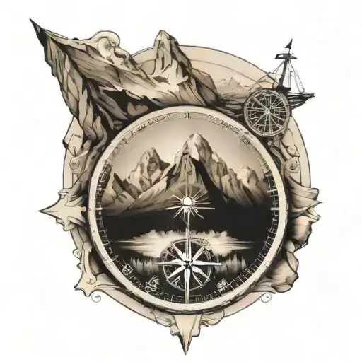 Compass And Travelling And Mountains Across
