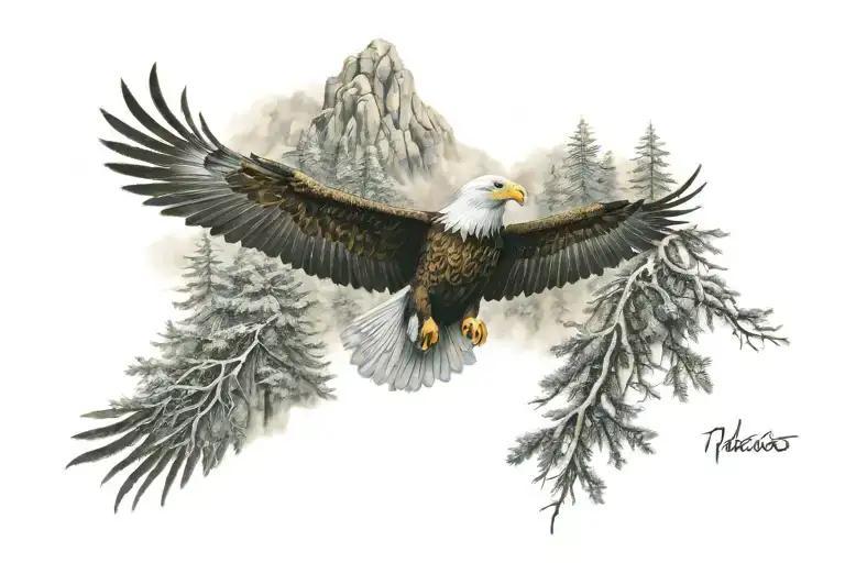Eagle Flying Forest Scene With Hidden