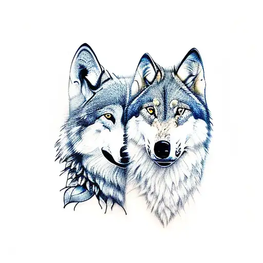 Mother And Son Wolf With Flowers