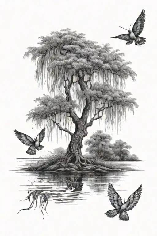 Weeping Willow Nature Inspired Tattoo Featuring Rainbow