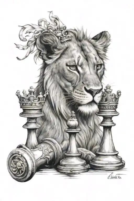 Lioness With A Queen Chess Piece