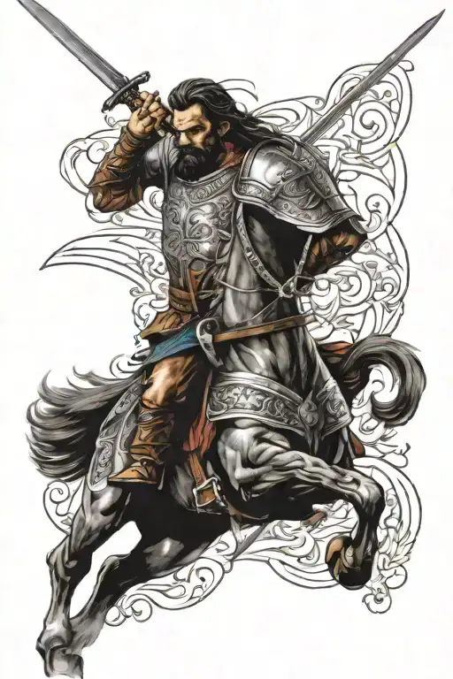 Powerful Spanish Warrior El Cid On Right Arm Sleeve
