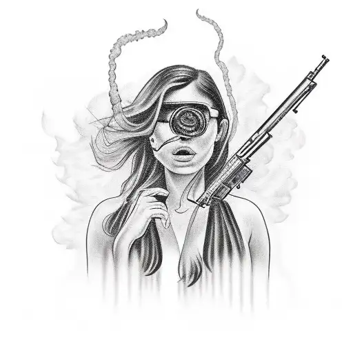 Latin Girl Holding A Gun With Smoke Coming Out