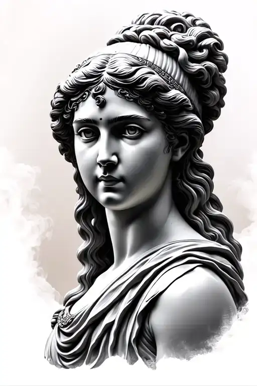 Forward Facing Beautifull Greco Roman Women Fighter Statue Bust