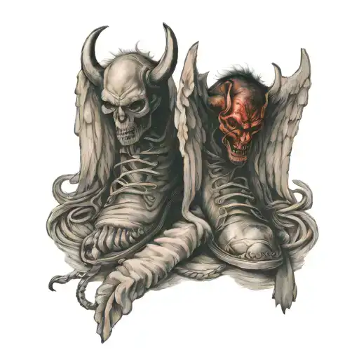 Devil And Angel Tied Together By Their Feet